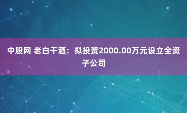 中股网 老白干酒：拟投资2000.00万元设立全资子公司